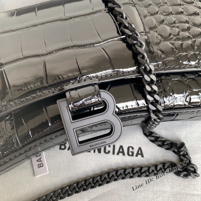 Balenciaga專櫃爆款鱷魚紋黑扣Hourglass mini鏈帶包 巴黎世家鏈條沙漏包 fyj1475